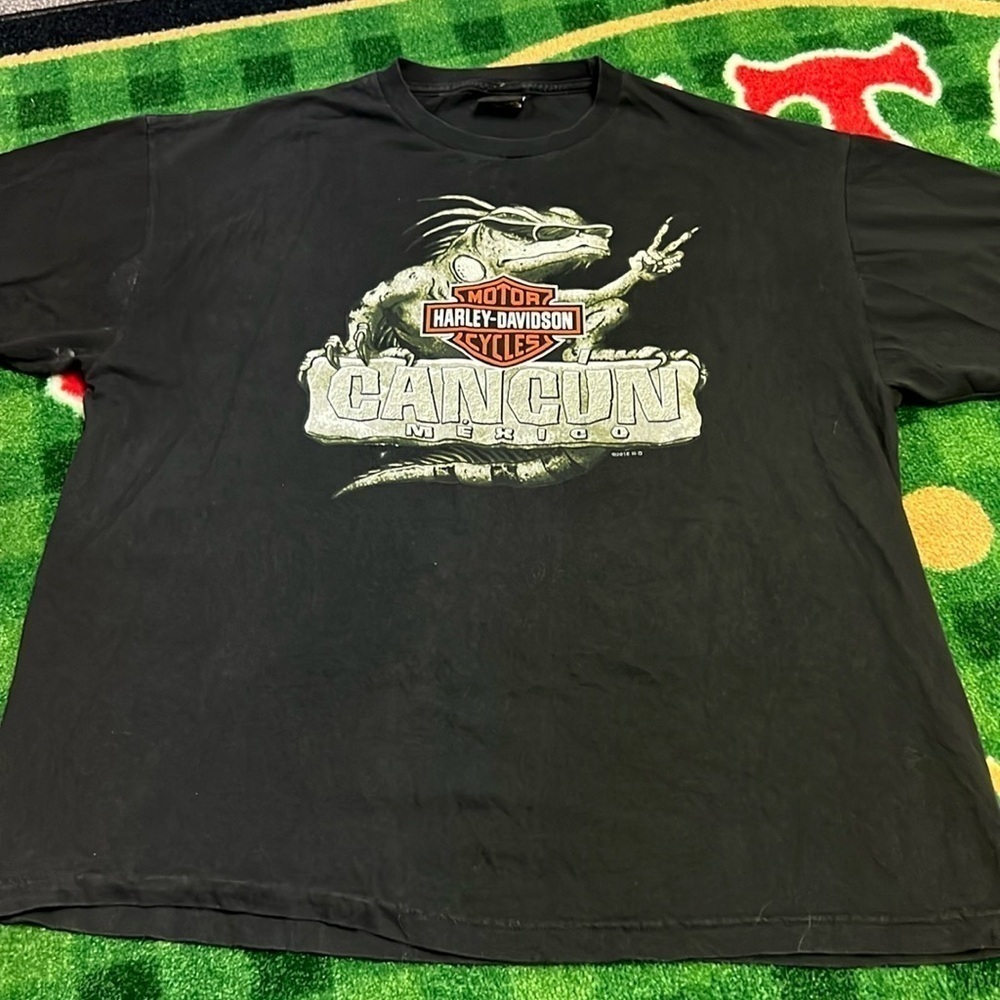 Harley Davidson Shirt 2XL Cancun Mexico Black Biker Tee Iguana 2016